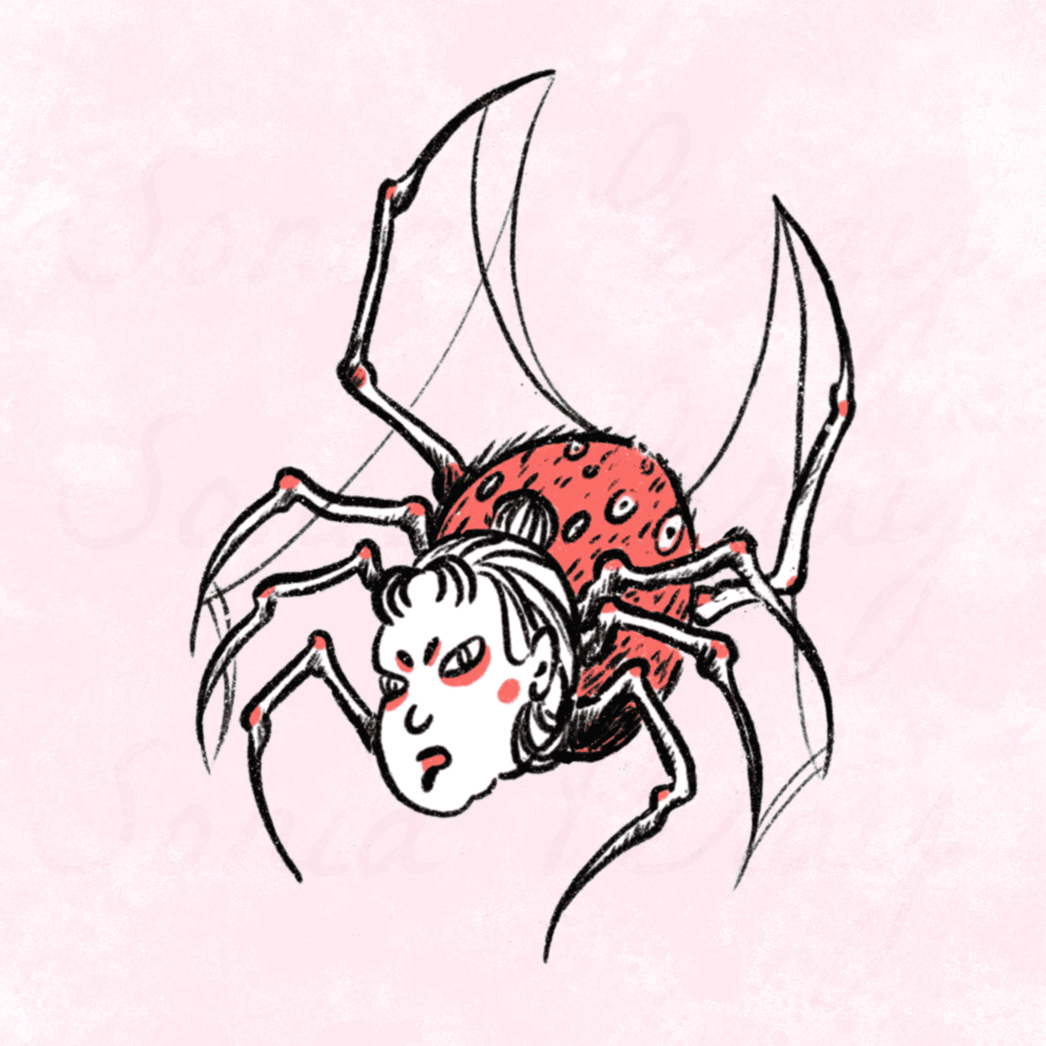 flash tattoo couleur yokai femme araignée